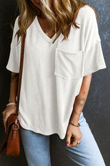 Textured V-Neck Dropped Shoulder T-Shirt