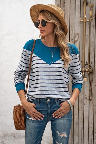 Striped Round Neck Long Sleeve T-Shirt