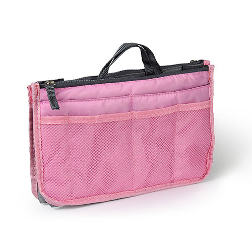 Women Lady Travel Insert Handbag Organiser Makeup Bags Toiletry Purse Liner w/Hand Strap - Pink