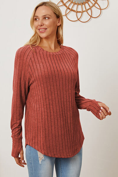 Basic Bae Full Size Ribbed Thumbhole Sleeve T-Shirt