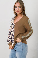 Leopard V-Neck Waffle-Knit Top