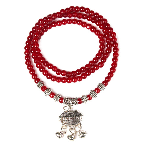 Red Agate Beaded Good Lock Bracelet - Red