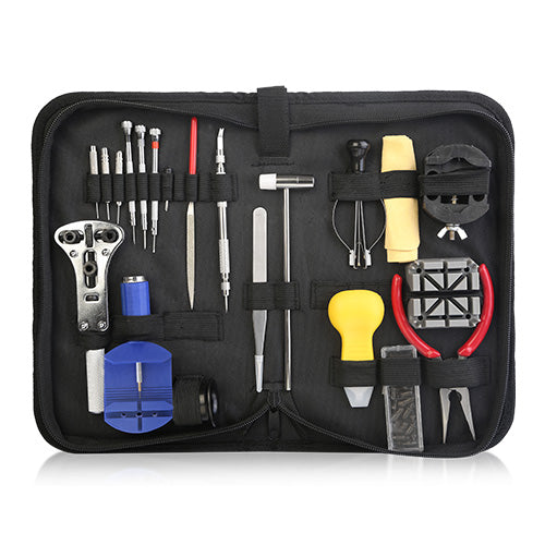 21 PCS Watch Repair Tool Kit Hand Link Remover Watch Band Holder Case Opener w/ Free Carrying Case - Black