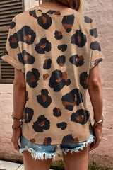 Leopard Half Button Short Sleeve T-Shirt