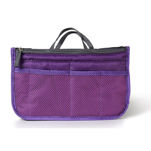 Women Lady Travel Insert Handbag Organiser Makeup Bags Toiletry Purse Liner w/Hand Strap - Purple