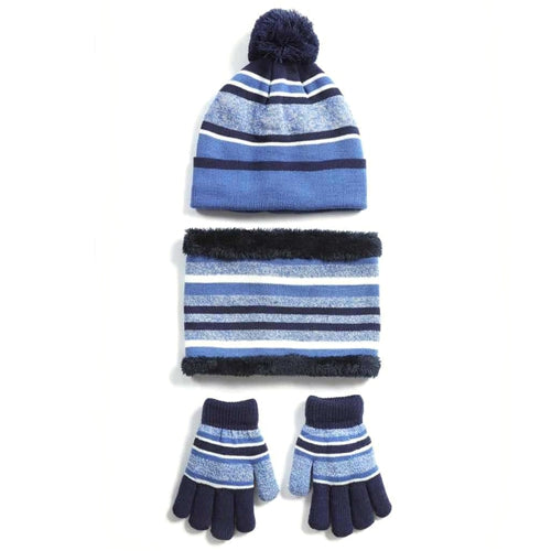 Winter Kids Knitted Hat Scarf Gloves 3Pcs Boys Girls Winter Warm Beanie Hat and Glove Scarf Set Beanie Neck Warmer Mittens for 4-7-Year-Old Kids - Blue