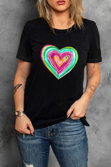 Heart Round Neck Short Sleeve T-Shirt