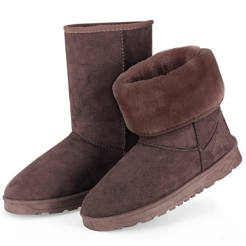 Women Ladies Snow Boots Waterproof Faux Suede Mid-Calf Boots Fur Warm Lining Shoes - Chocolate - 8