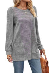 Ribbed Round Neck Long Sleeve T-Shirt