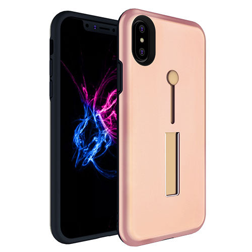 Finger Strap Phone Case for iPhone X Drop-protection Finger Ring Rugged Phone Case with Kickstand Dual Layer Case - Rose Gold