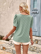 Openwork Round Neck Short Sleeve T-Shirt