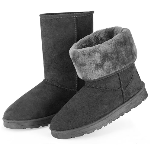 Women Ladies Snow Boots Waterproof Faux Suede Mid-Calf Boots Fur Warm Lining Shoes - Gray - 7