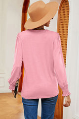 Lace Detail V-Neck Lantern Sleeve T-Shirt