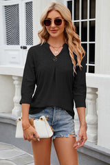 Eyelet Notched Knit Jacquard Top