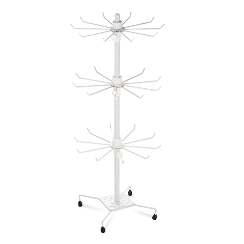 3-Tier Metal Jewelry Rack 30-Hook Necklaces Bracelets Display Stand Organizer Spinning Tower Holder - White