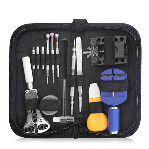 14 PCS Watch Repair Tool Kit Link Remover Watch Case Opener w/ Free Carrying Case - Black