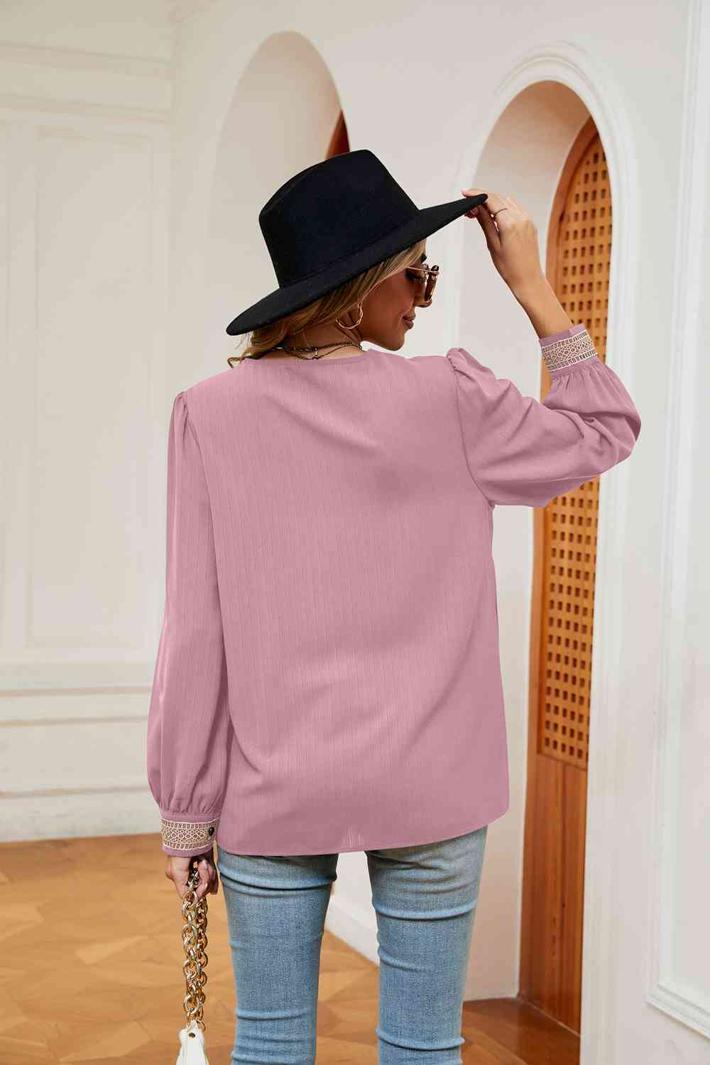 Contrast Puff Sleeve Blouse