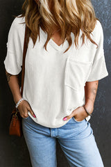 Textured V-Neck Dropped Shoulder T-Shirt