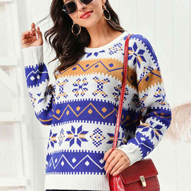 Snowflake Pattern Round Neck Sweater