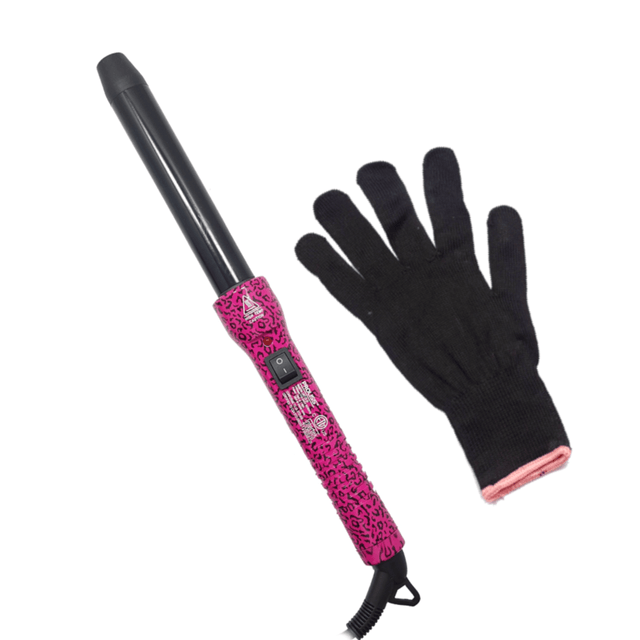 The Twister - 25mm Tourmaline-Infused Ceramic Pro Curling Wand w/ Cool Tip - Pink Leopard - Vysn