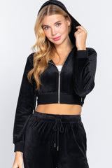 Long Slv Velour Hoodie Crop Jacket