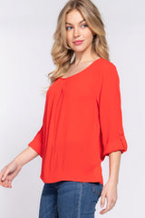 3/4 Roll Up Slv Pleated Blouse