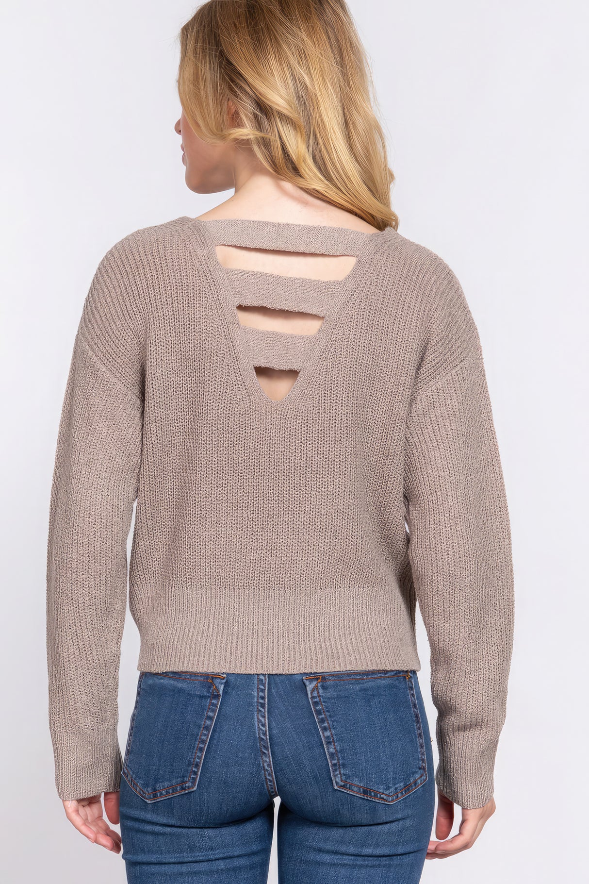 Dolman Slv Strappy Open Back Sweater