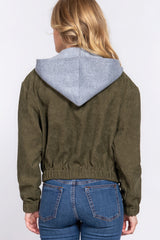 Long Slv Hoodie Corduroy Jacket