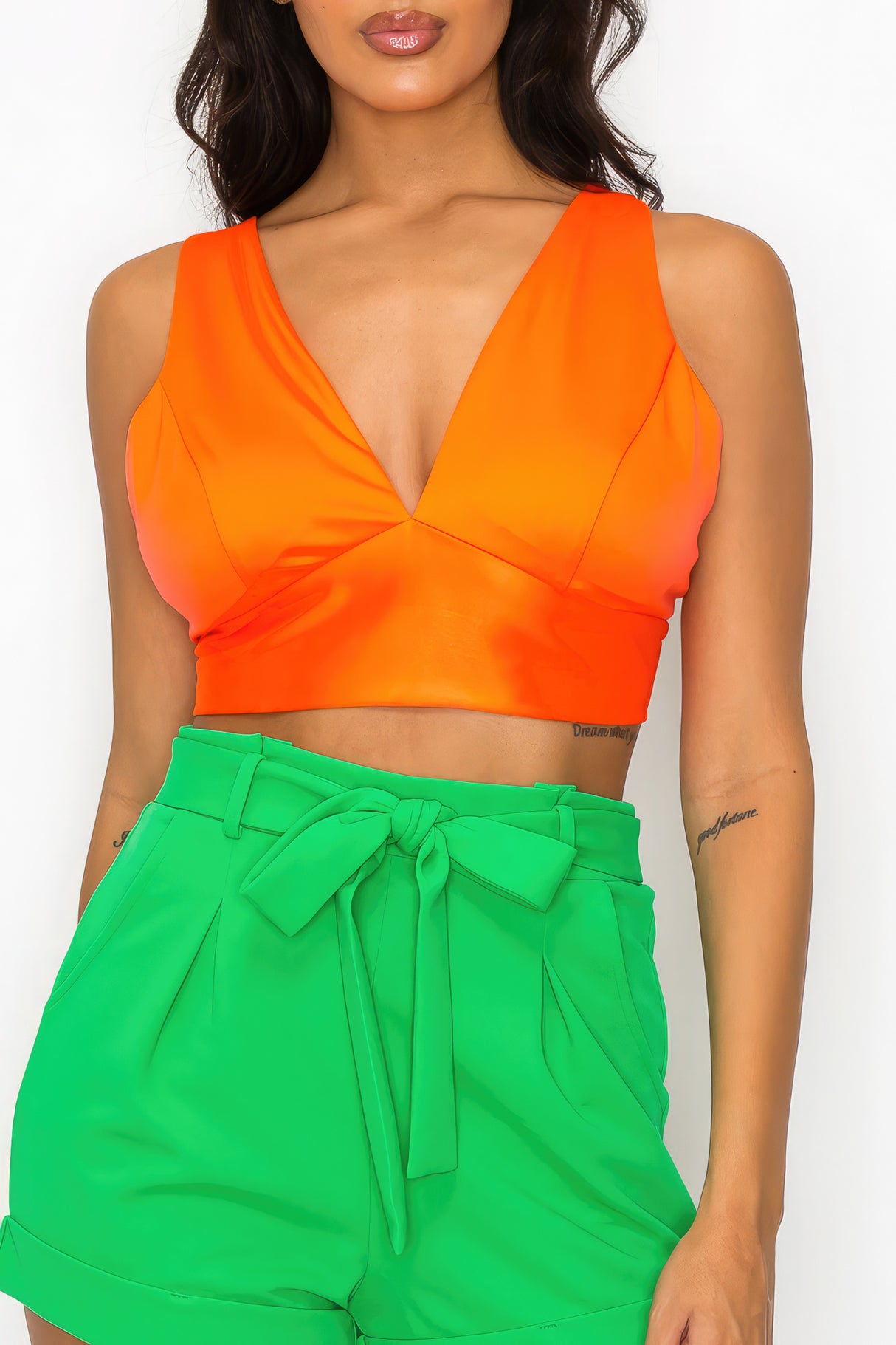 Smock V-neck Satin Bra Top