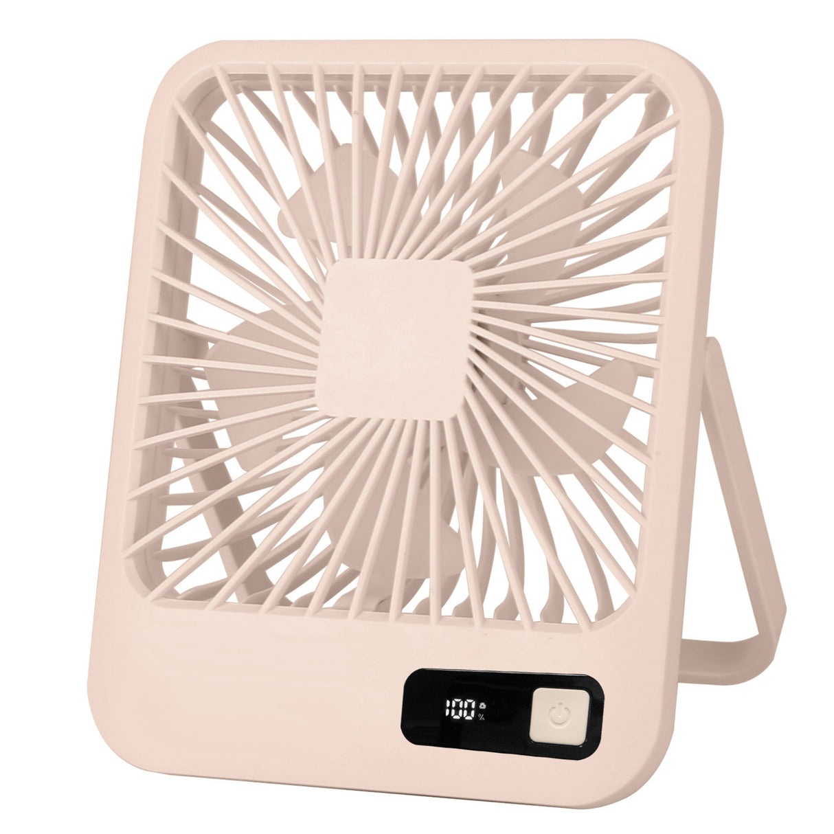 Portable Rechargeable Mini Fan: LCD Display, Adjustable Speed, Strong Airflow - Beige