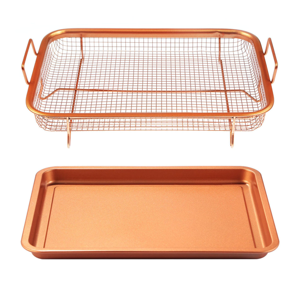 Non-Stick Crisper Tray Set - Air Fry Pan, Grill Basket, Oven Dishwasher Safe - Oil Free!