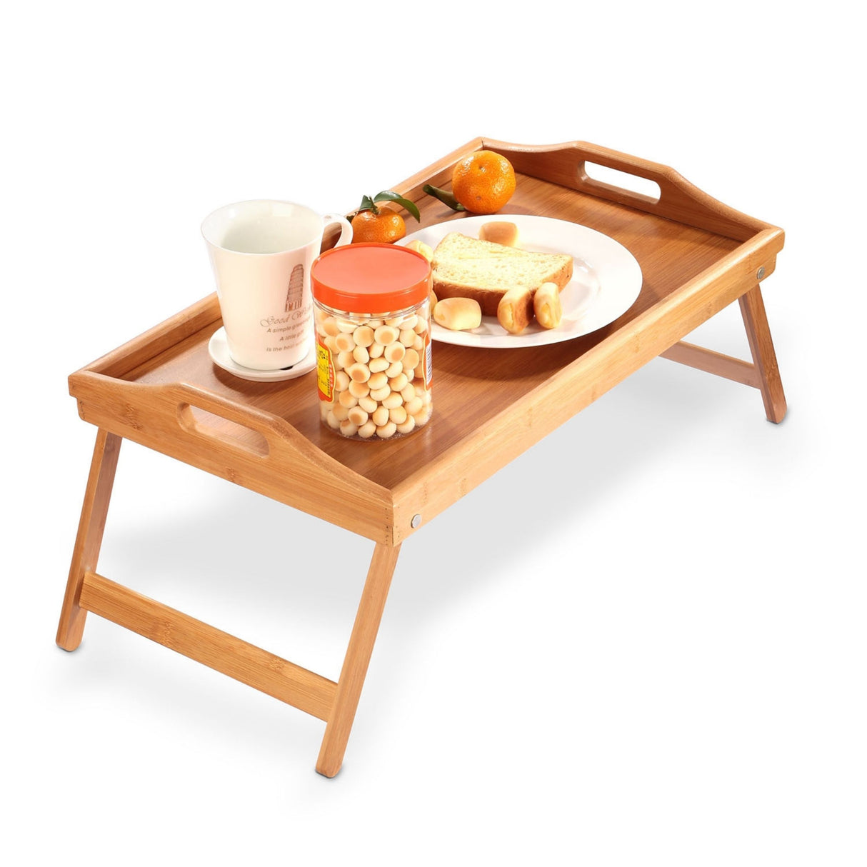 Bamboo Folding Bed Tray Table with Handles - Serving, Snack, Breakfast Tray - Portable and Versatile - Wood