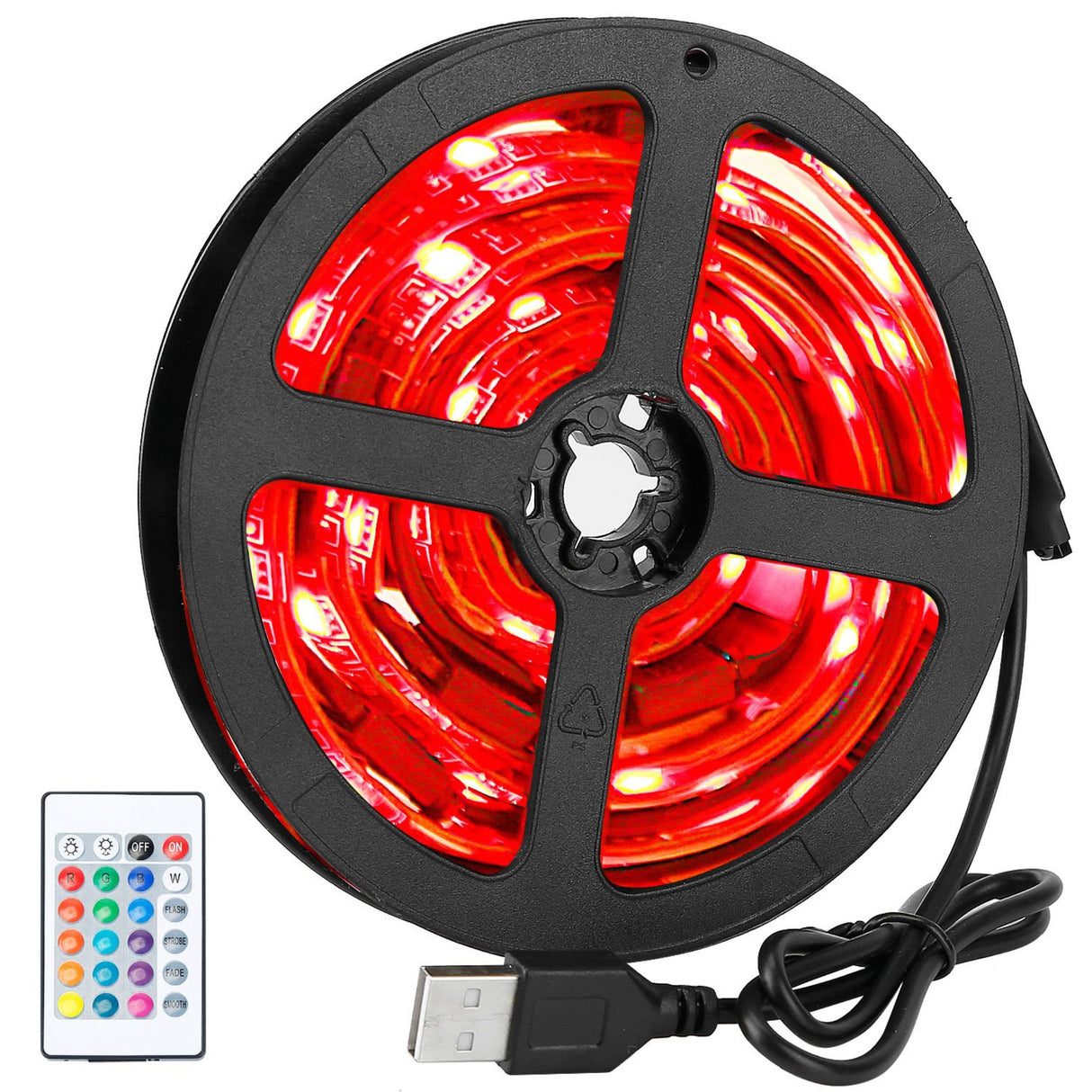 6.56ft LED Backlight Strip - Waterproof RGB Strip Light - 16 Colors - 40-60" TV - USB Monitor Lighting Kit - Remote Included - Black