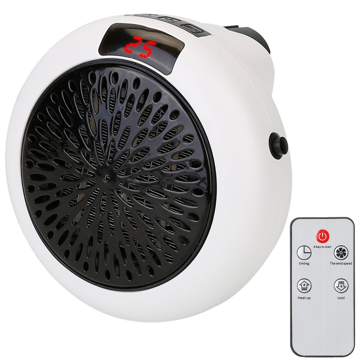 900W Portable Heater Fan - Adjustable Temperature - Auto Shut off - Remote Control - White