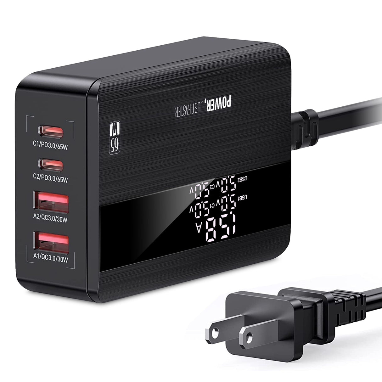 65W 4-Port USB Wall Charger: Fast Charging for iPhone 14-11, Samsung S22-S21, Switch, MacBook, iPad - Black