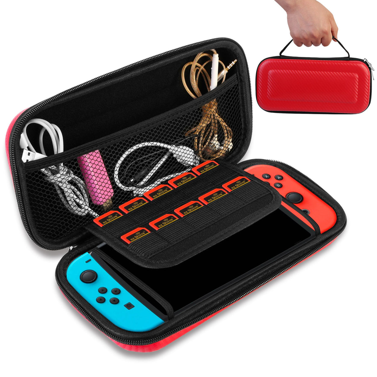 Portable Carry Case for Nintendo Switch Console Protective Hard EVA Case Shell Pouch - Red