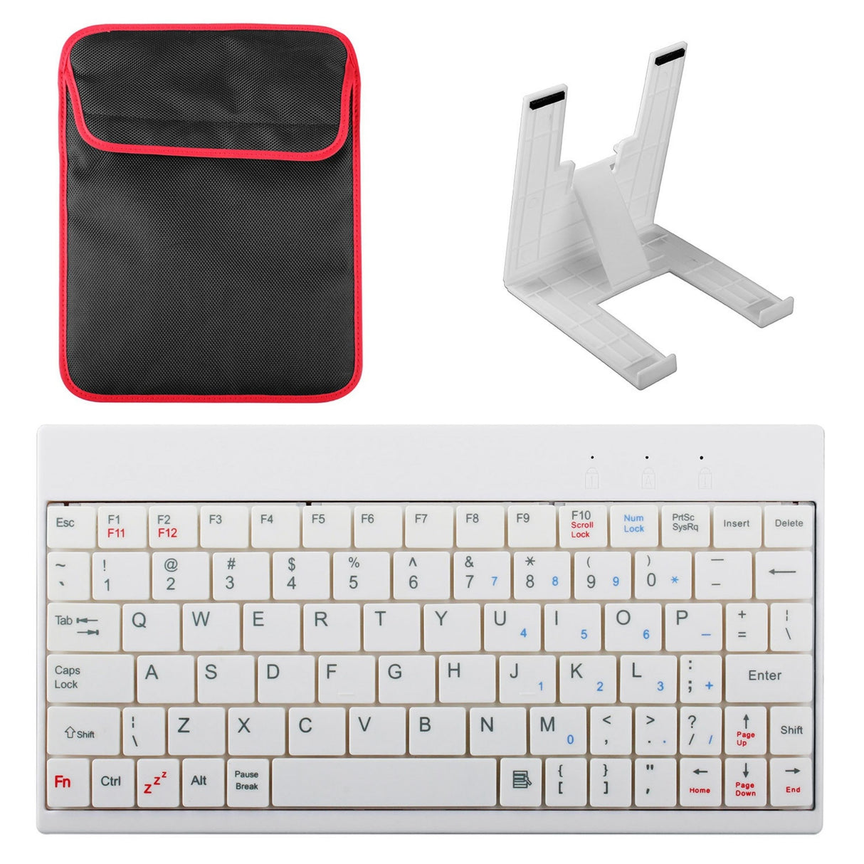 80 Keys Mini USB Wired Keyboard with Carry Bag and Tablet Stand for Android & Windows Tablet - White