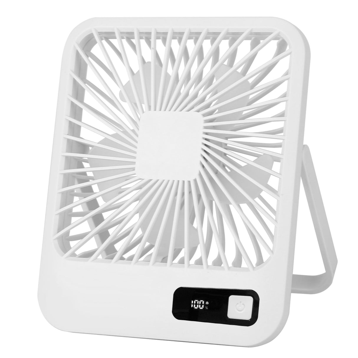 Portable Rechargeable Mini Fan: LCD Display, Adjustable Speed, Strong Airflow - White