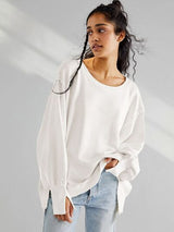 Slit Round Neck Dropped Shoulder T-Shirt