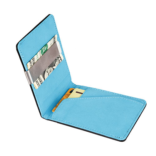 Unisex PU Leather Wallet RFID Blocking Slim Bifold Credit Card Holder with Money Clip - Blue