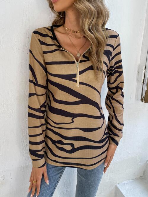 Printed Half Zip Long Sleeve T-Shirt