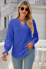 Eyelet Notched Lantern Sleeve T-Shirt