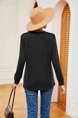 Buttoned Notched Neck Long Sleeve Top