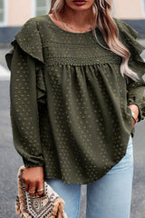 Plus Size Swiss Dot Ruffled Balloon Sleeve T-Shirt