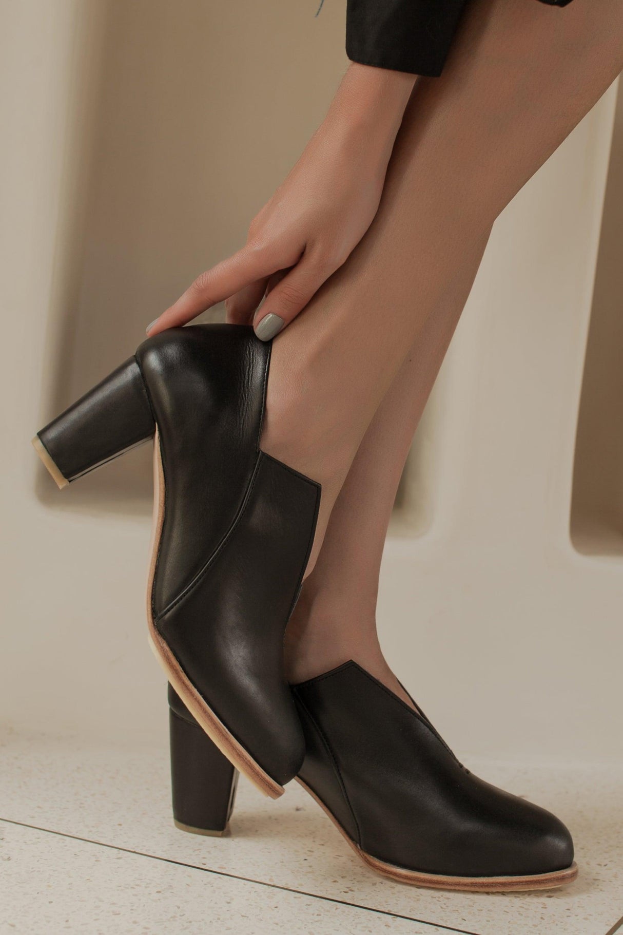 Ange Leather Heel Booties by ELF - Vysn