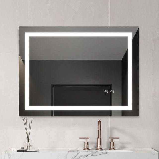 Anti-Fog Dimmable Touch Button LED Bathroom Mirror by Blak Hom - Vysn