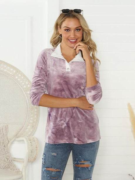 Tie-Dye Half Button Long Sleeve T-Shirt