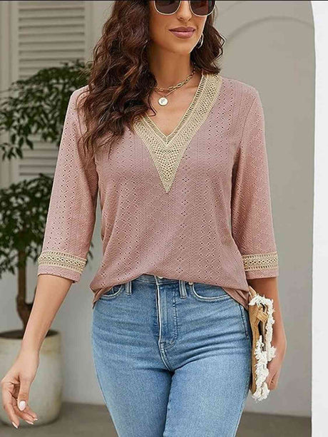 V-Neck Eyelet Blouse