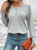 Decorative Button Round Neck Top