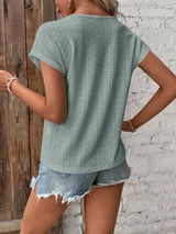 Eyelet V-Neck Short Sleeve T-Shirt